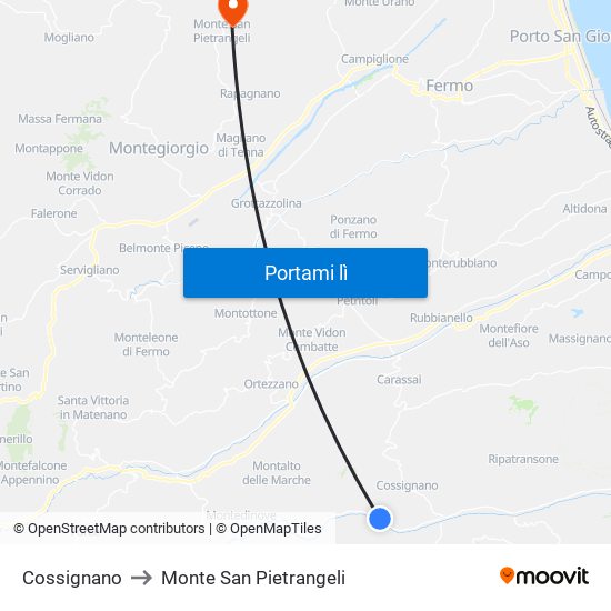 Cossignano to Monte San Pietrangeli map