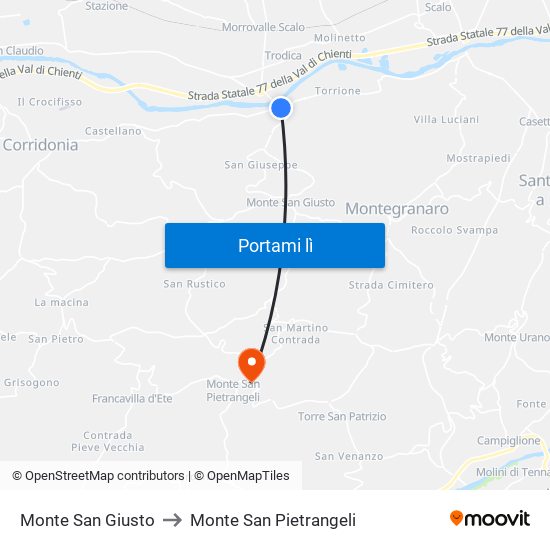 Monte San Giusto to Monte San Pietrangeli map