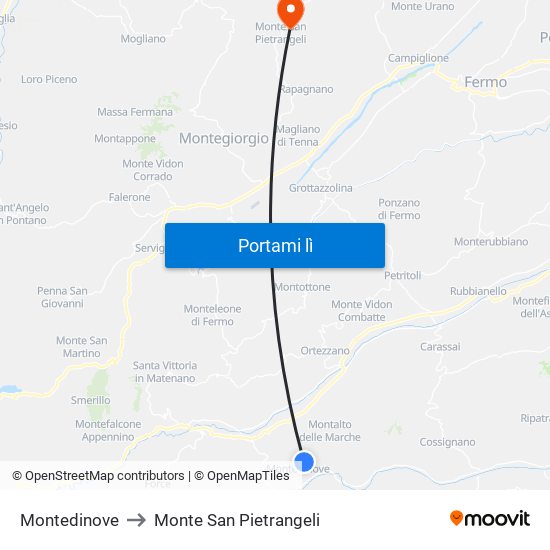 Montedinove to Monte San Pietrangeli map