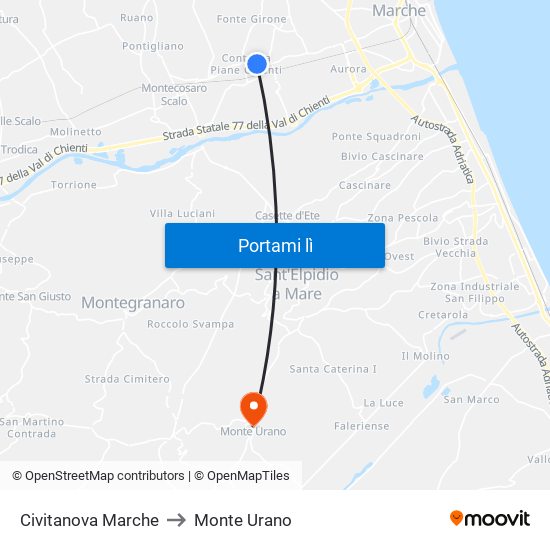 Civitanova Marche to Monte Urano map