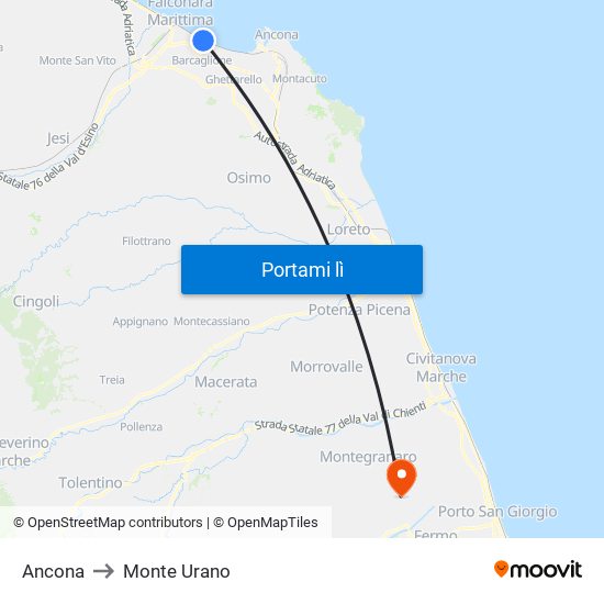 Ancona to Monte Urano map