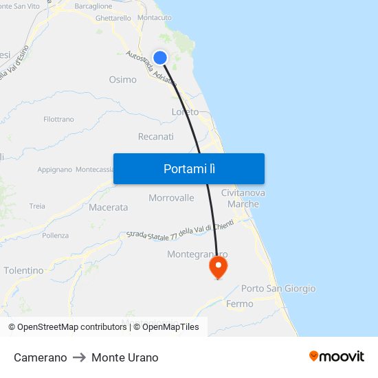 Camerano to Monte Urano map