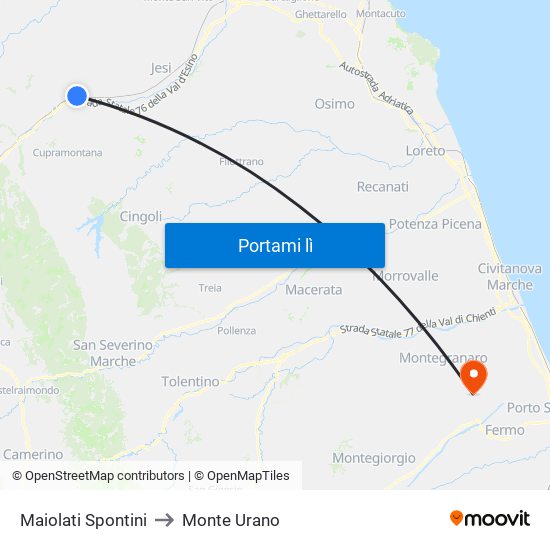 Maiolati Spontini to Monte Urano map