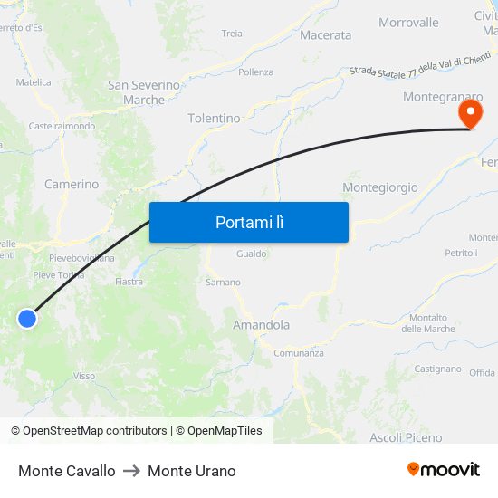 Monte Cavallo to Monte Urano map