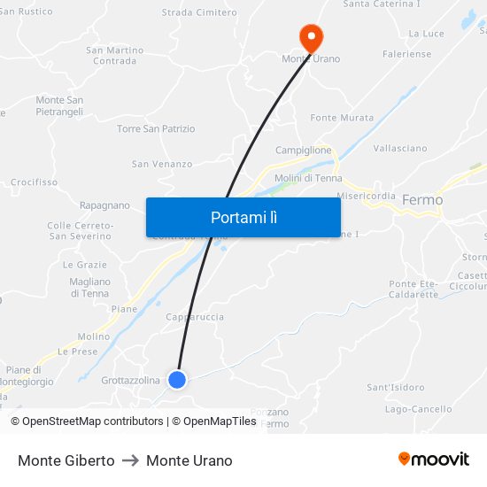 Monte Giberto to Monte Urano map