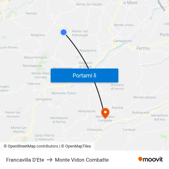 Francavilla D'Ete to Monte Vidon Combatte map
