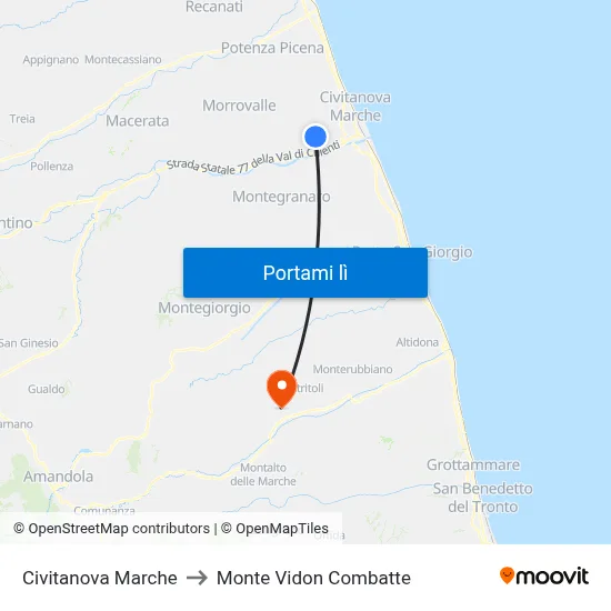 Civitanova Marche to Monte Vidon Combatte map