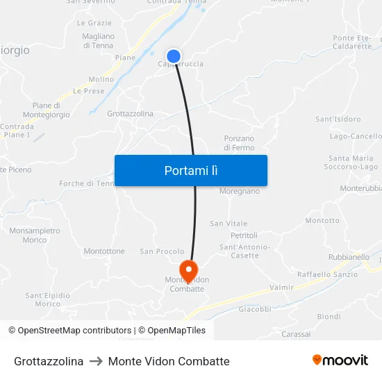 Grottazzolina to Monte Vidon Combatte map