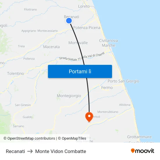 Recanati to Monte Vidon Combatte map