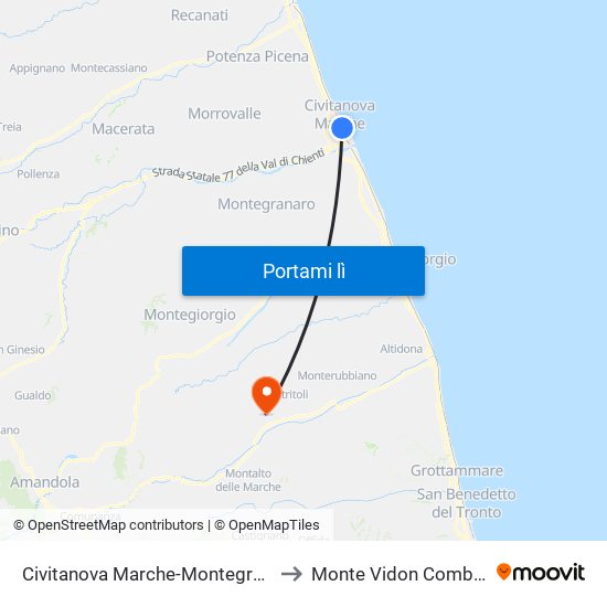 Civitanova Marche-Montegranaro to Monte Vidon Combatte map