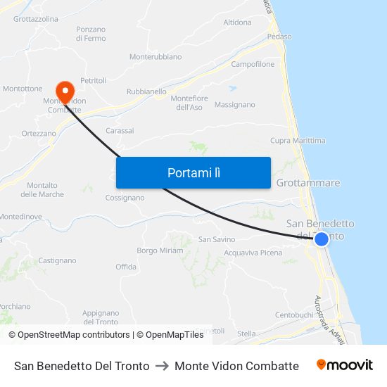 San Benedetto Del Tronto to Monte Vidon Combatte map