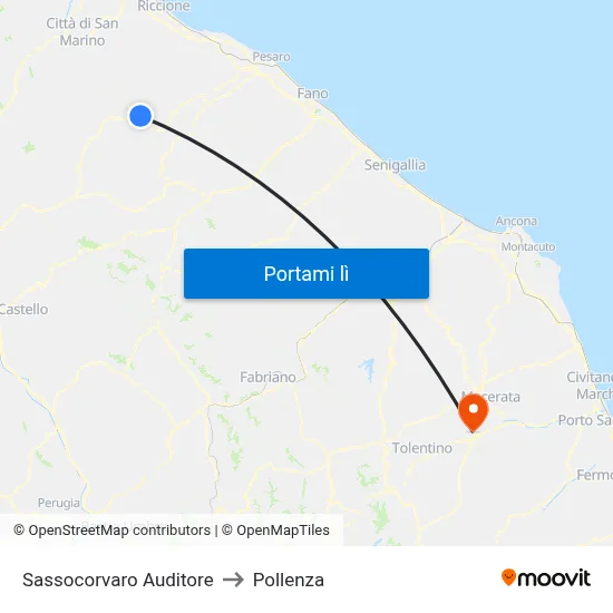 Sassocorvaro Auditore to Pollenza map