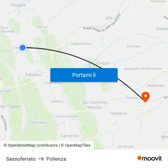 Sassoferrato to Pollenza map