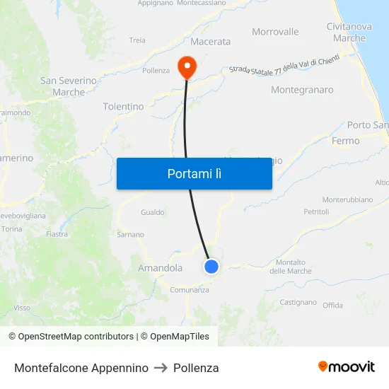 Montefalcone Appennino to Pollenza map
