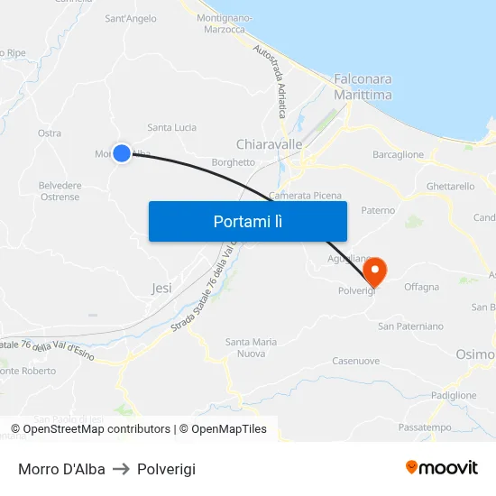 Morro D'Alba to Polverigi map