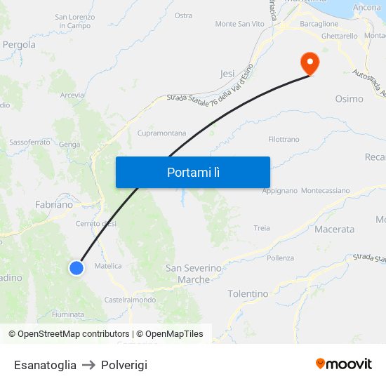 Esanatoglia to Polverigi map