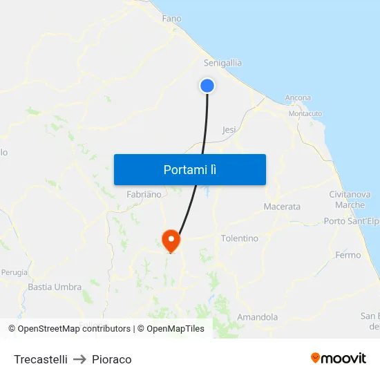 Trecastelli to Pioraco map