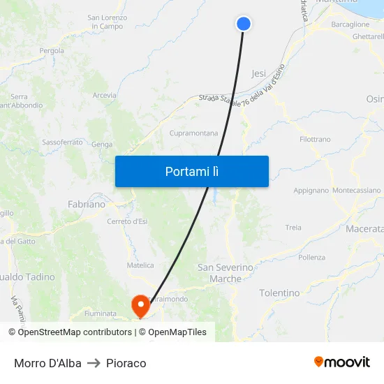 Morro D'Alba to Pioraco map