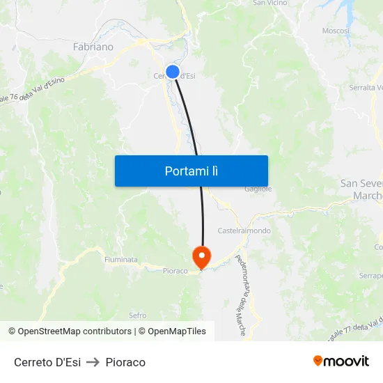 Cerreto D'Esi to Pioraco map
