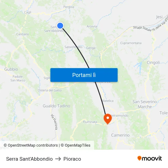 Serra Sant'Abbondio to Pioraco map