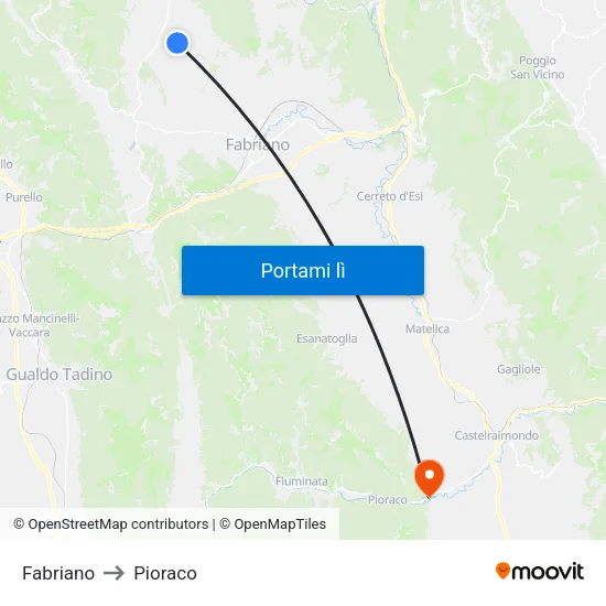 Fabriano to Pioraco map