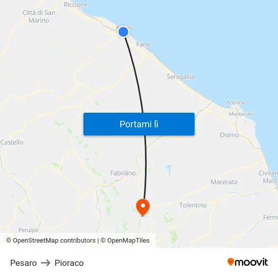 Pesaro to Pioraco map