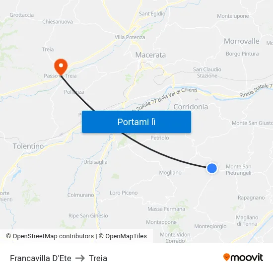 Francavilla D'Ete to Treia map