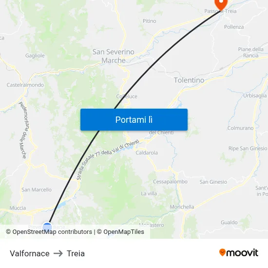 Valfornace to Treia map