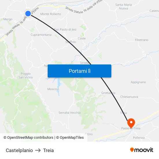 Castelplanio to Treia map