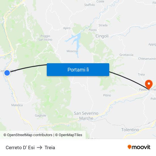 Cerreto D' Esi to Treia map