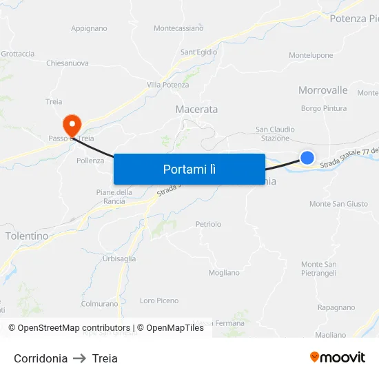 Corridonia to Treia map