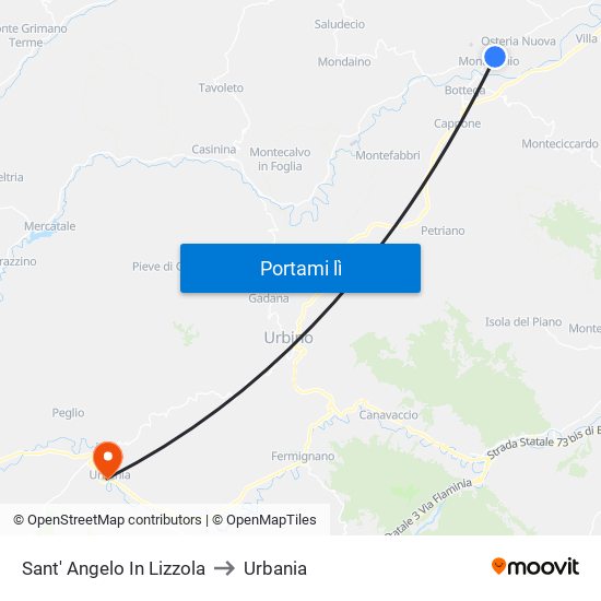 Sant' Angelo In Lizzola to Urbania map