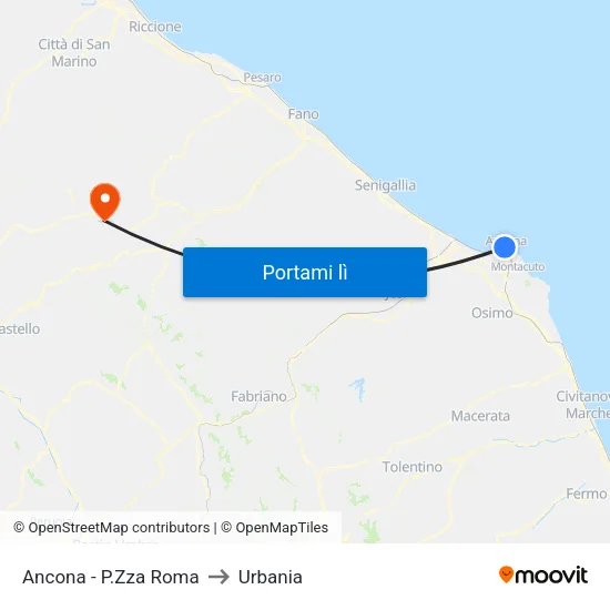 Ancona - P.Zza Roma to Urbania map