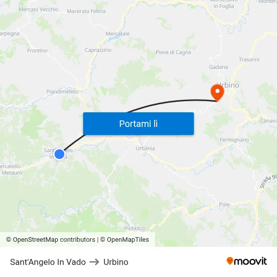 Sant'Angelo In Vado to Urbino map