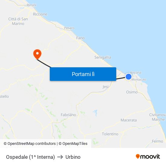 Ospedale (1^ Interna) to Urbino map