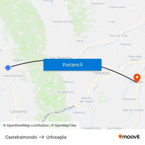 Castelraimondo to Urbisaglia map