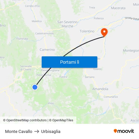 Monte Cavallo to Urbisaglia map