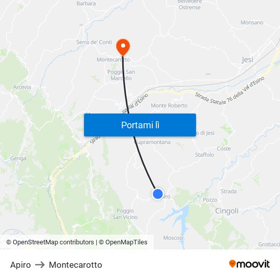 Apiro to Montecarotto map