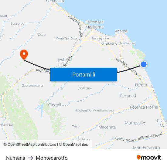 Numana to Montecarotto map