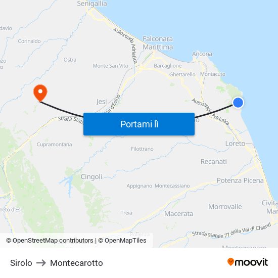 Sirolo to Montecarotto map