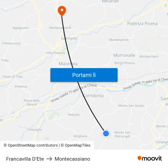 Francavilla D'Ete to Montecassiano map