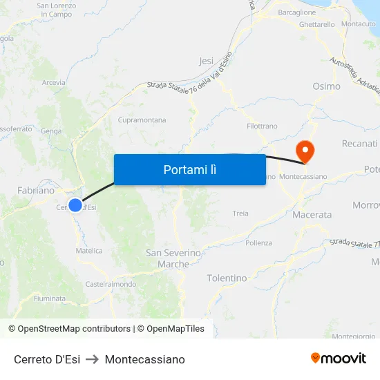 Cerreto D'Esi to Montecassiano map