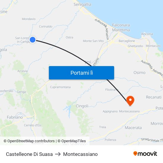 Castelleone Di Suasa to Montecassiano map