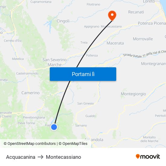 Acquacanina to Montecassiano map