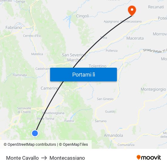 Monte Cavallo to Montecassiano map