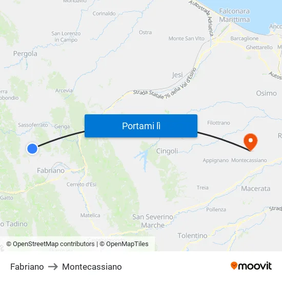 Fabriano to Montecassiano map