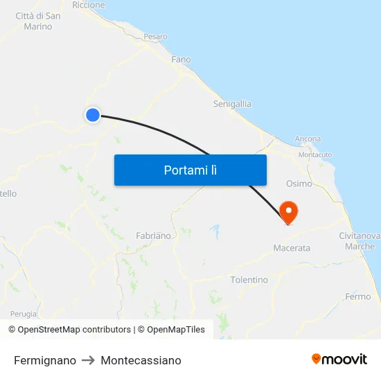 Fermignano to Montecassiano map