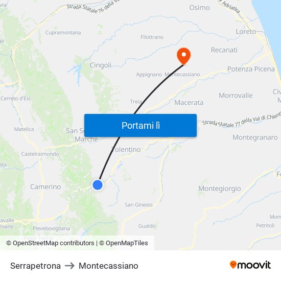 Serrapetrona to Montecassiano map