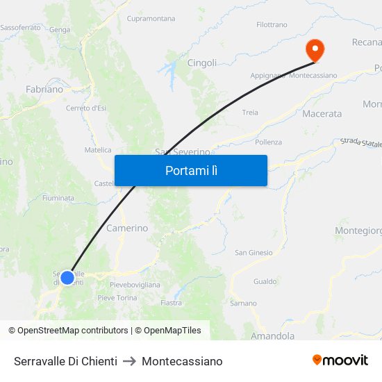 Serravalle Di Chienti to Montecassiano map