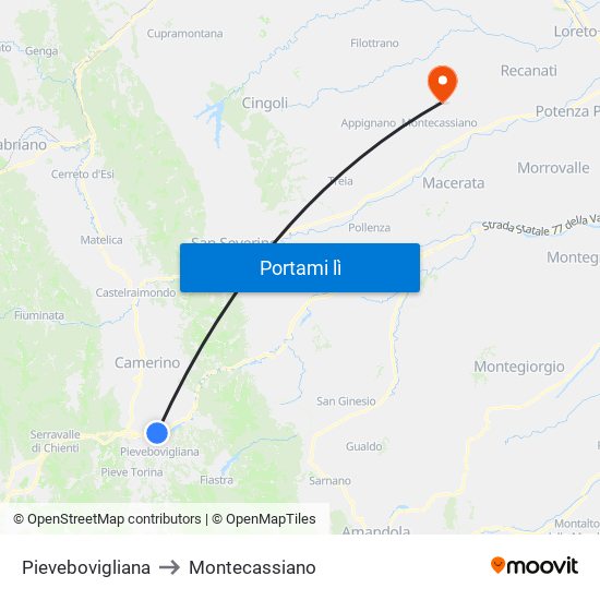 Pievebovigliana to Montecassiano map